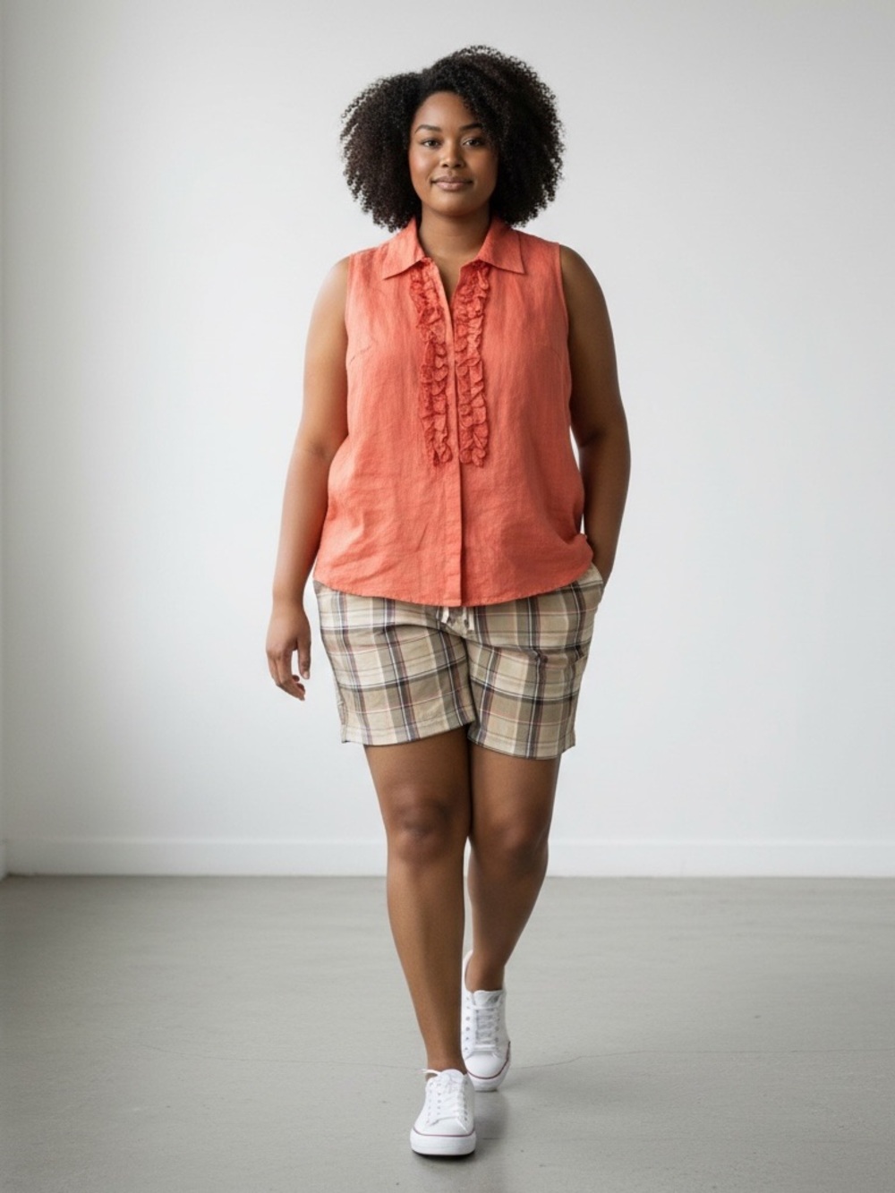 Carroll Reed 1X Orange Linen Sleeveless Top Natural Reflections Shorts 18 (both)